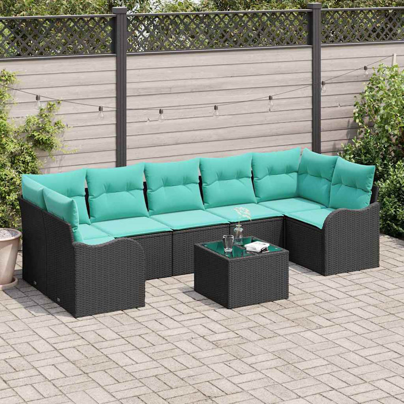 Ensemble de canapé de jardin avec coussin manuel Vidaxl 8 pièces noir et turquoise