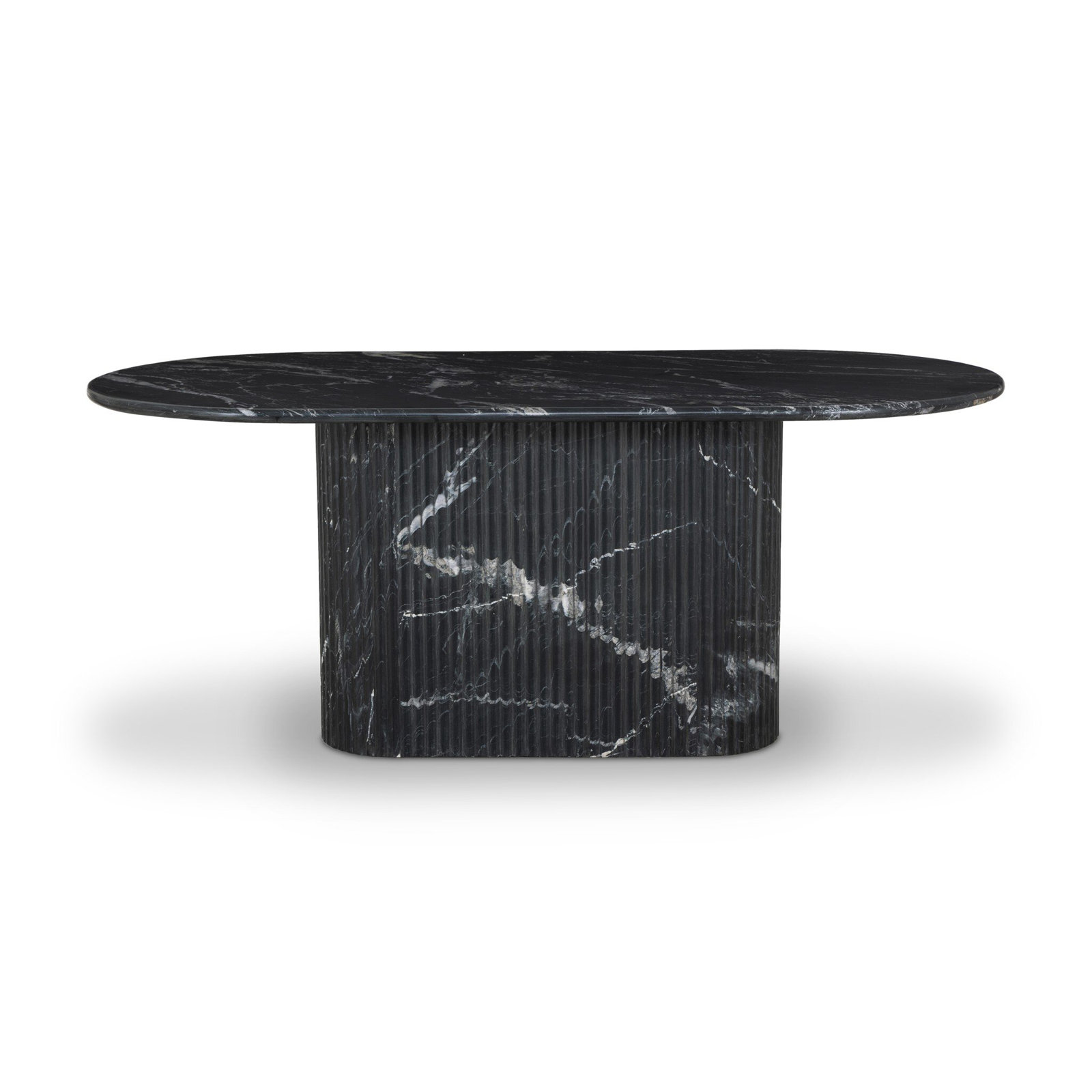Holloman 74'' Oval Marble Dining Table, Black Marble/Black Scalloped Marble