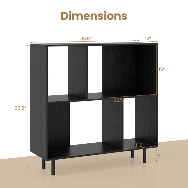 Open Shelf Bookcase Mid Century Modern Cube Bookshelf With 4 Compartments, Black