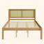 Lit plateforme en bois massif avec tête de lit en rotin, cadre de lit style bohème campagnard, rangement sous le lit, sommier non requis
