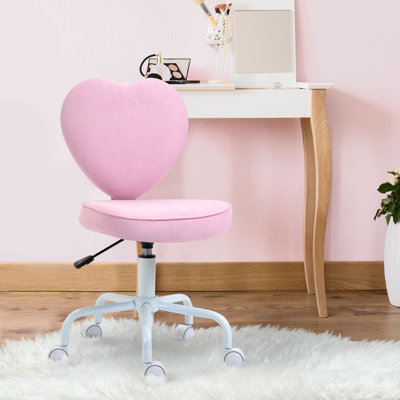 Heart Love Shaped Back Design Office Chair With Adjustable Height And 360 Swivel Castor Wheels, Pink