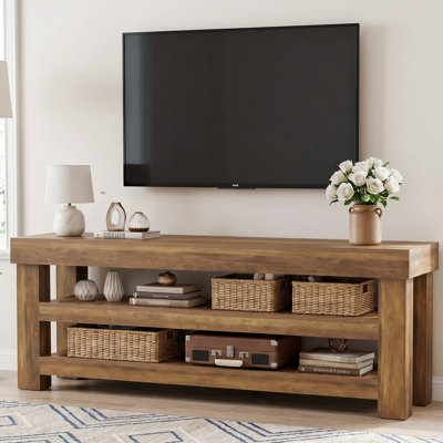 70.86" TV Stand with 2-Tier Slatted Shelves for Living Room, Rustic Farmhouse Entertainment Center for TVs up to 80"