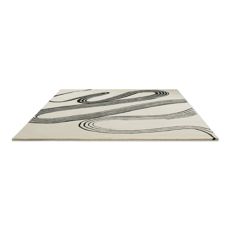 Decor Hand Tufted Wool Abstract Area Rug in Black/Soft Sand, Rectangle 5'3" x 7'6"