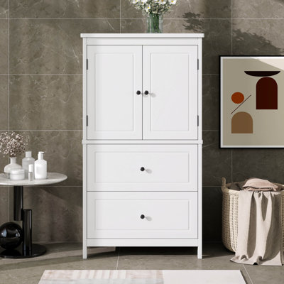 Armoire de rangement pour salle de bain, unité de rangement pour salle de bain, armoire autoportante avec 2 tiroirs et 2 portes, tablette réglable