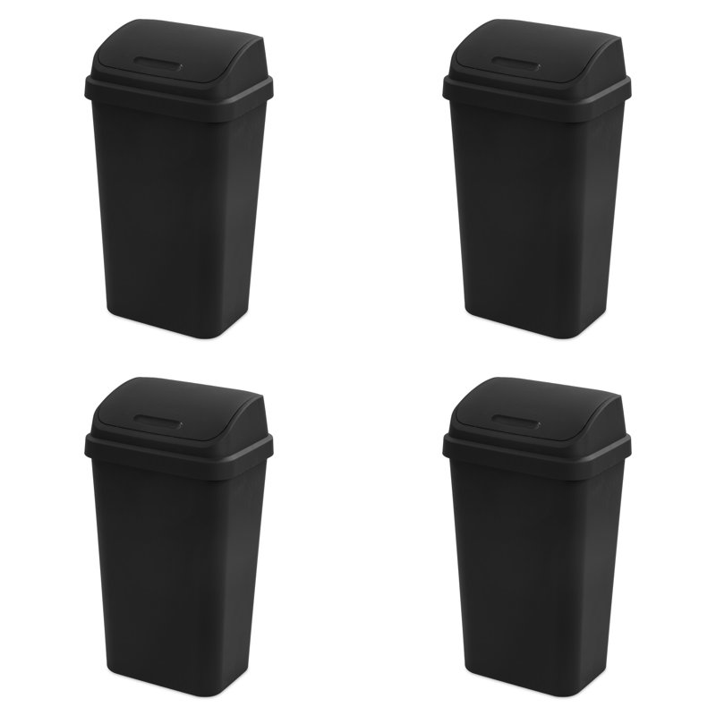 Sterilite 13 Gallon Swing Top Lidded Wastebasket Kitchen Trash Can, Black