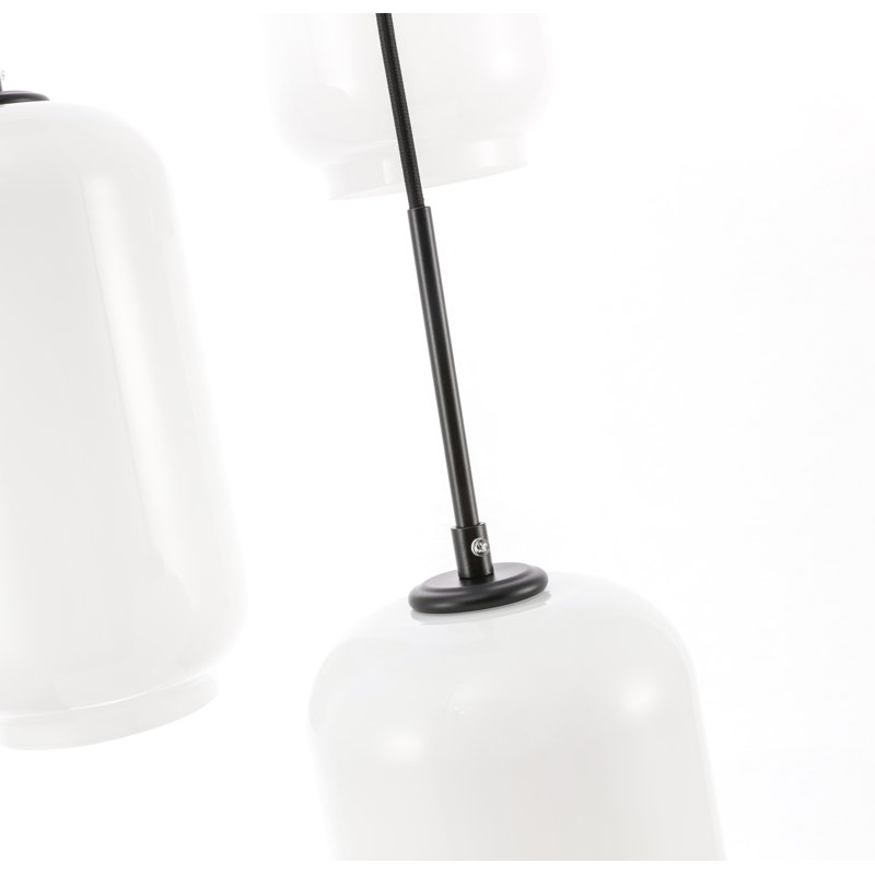 Drinkard 3 - Light Kitchen Island Pendant, Black, Frosted White, 12.6" H x 16.3" W x 16.3" D