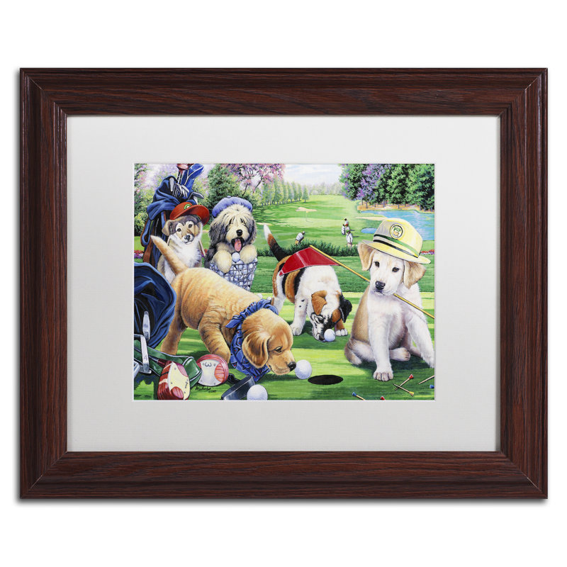«Golfing Puppies» par Caiti - reproduction d'art sur toile, H 13,8 po x l 16,8 po x P 0,75 po