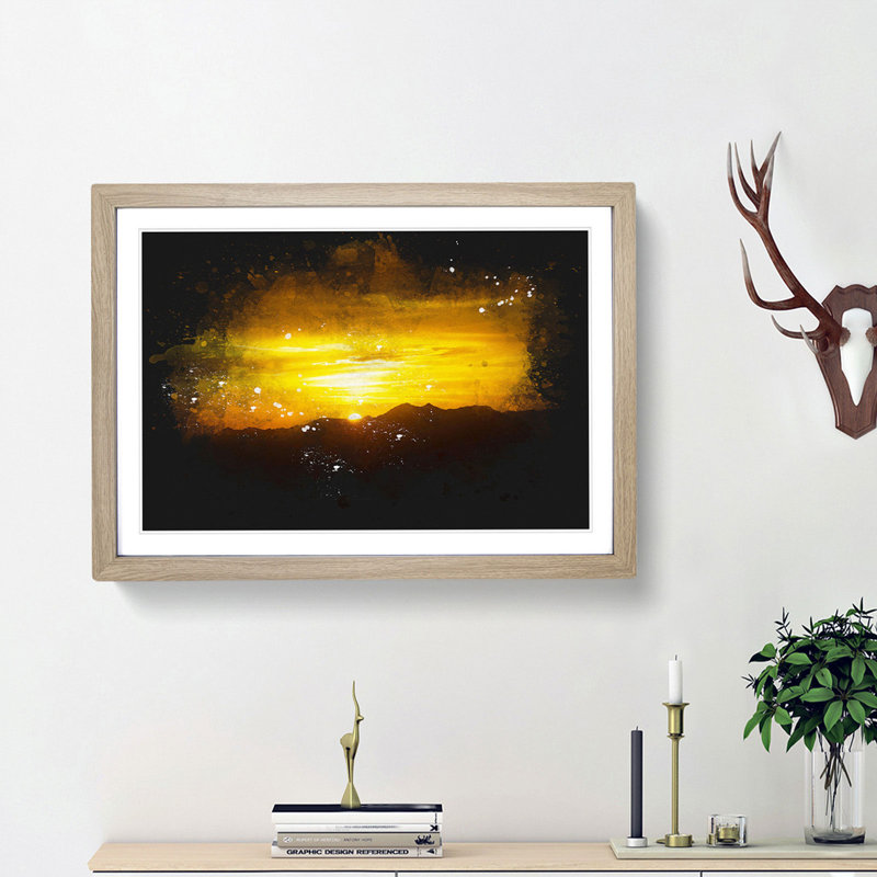Sunset In Austria - Single Picture Frame Print on MDF, 33cm H x 45cm W x 2cm D, Oak Framed