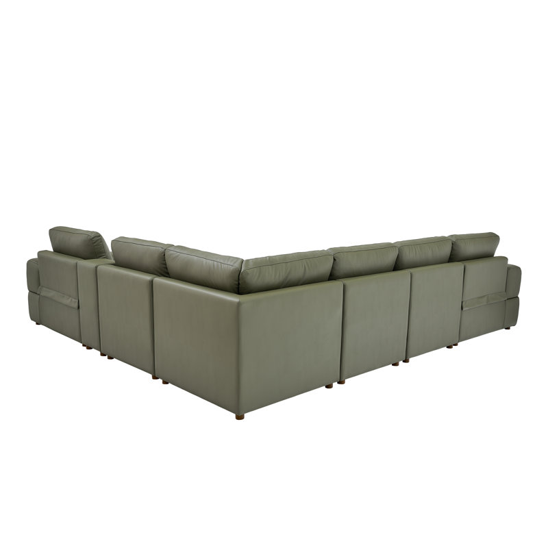 Canapé modulaire inclinable en cuir Thameskinsbury, Olive Leather Match