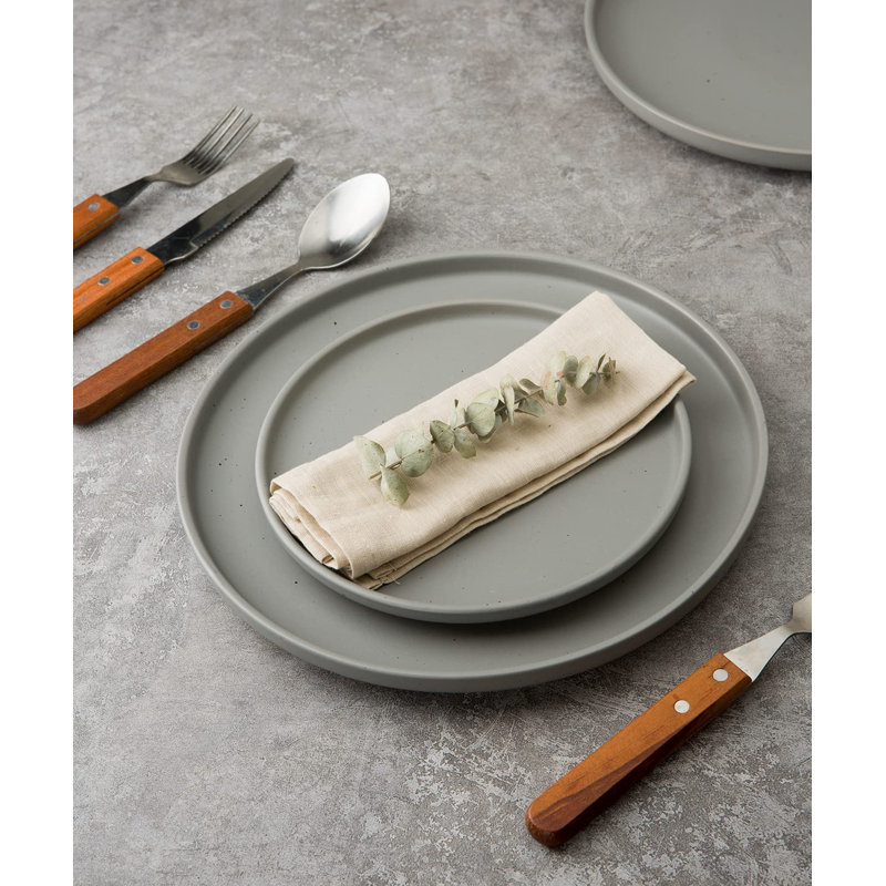 Services de vaisselle 12 pièces Famiware, ensemble de vaisselle moucheté mat, Gris foncé