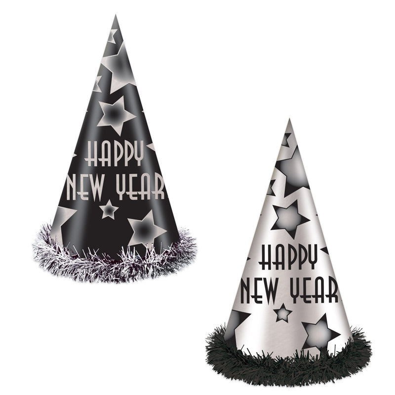 Bonne année, chapeaux de fête, Noir / argent