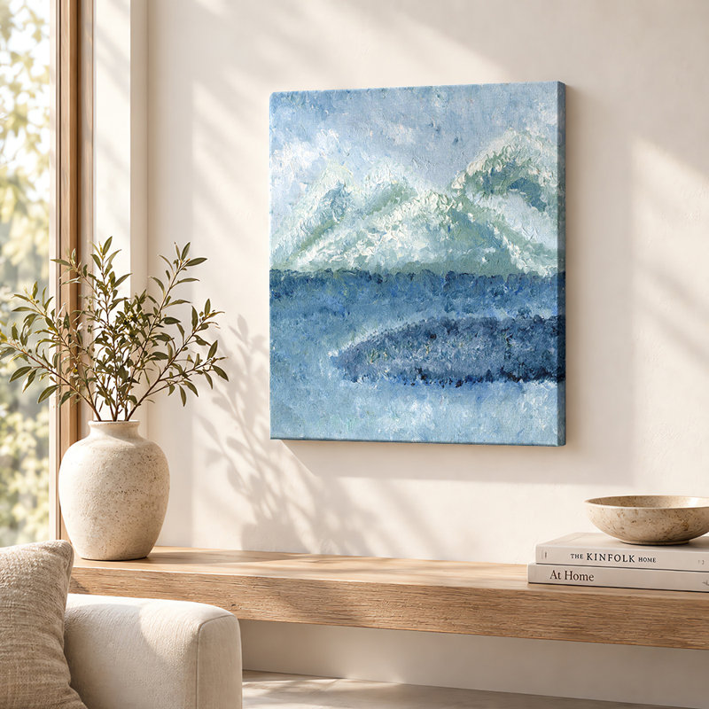 Tableau sur toile de la montagne bleue brumeuse, 14"H x 11"W, Toile tendue avec châssis