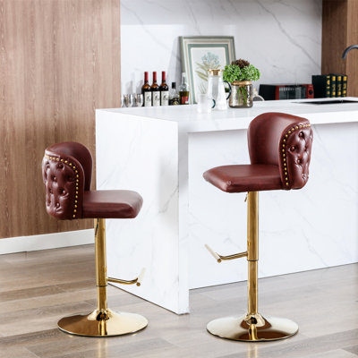 Tabourets de bar pivotants modernes à hauteur réglable, de style Pu, avec dossier pour îlot de cuisine et pub (2) - rouge vin avec siège, trait et (de 2 chaises) bourgogne