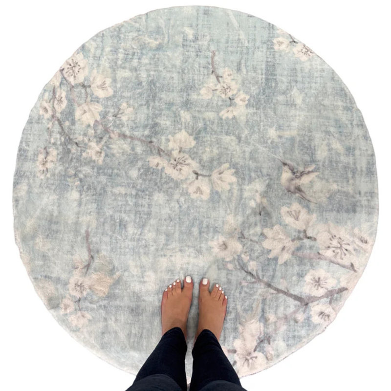 Blossom Fantasia Microfiber Round Washable Rug, Round 8', Sky
