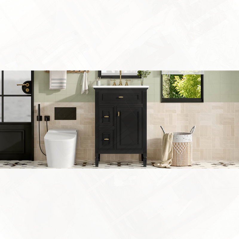 Meuble-lavabo autoportant avec lavabo et tiroir, Noir