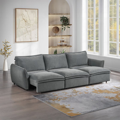 Eaden Power Sleeper Sofa With Chenille Upholstery & Convertible Pull-Out Bed – Grey