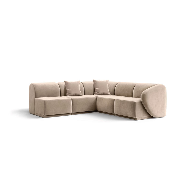 5 Seater Velvet Sofa & Chaise, Warm Beige Velvet