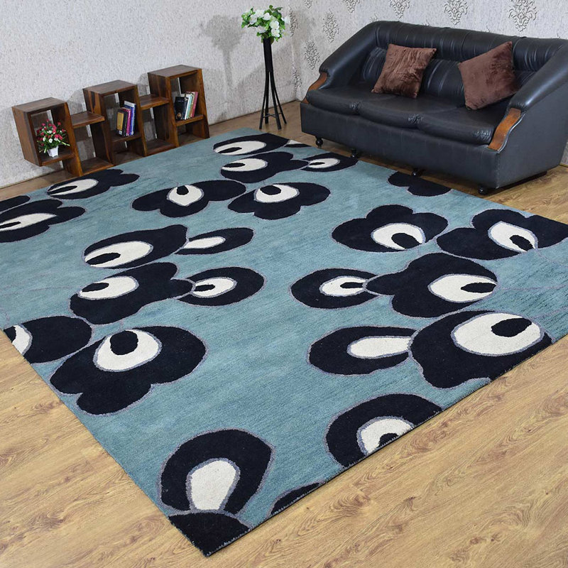 Hand Tufted Wool Eco-Friendly Area Rugs - 3' x 5', Rectangle, Blue Color, Floral Modern Design, High Pile Thick Handmade Anti Skid Area Rugs for Living Room, Bed Room