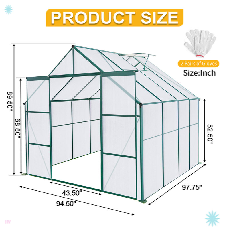 Base surélevée à double porte en polycarbonate pour serre