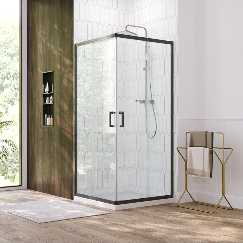 36"W X 36"D X 72"H Framed Square Double Sliding Corner Shower Enclosure With 5/16 In. Tempered Glass, Matte Black