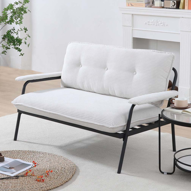 Causeuse rembourrée avec structure en métal Myrion, Mélange de polyester beige