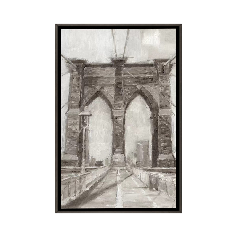 "Pont traversant I" par Ethan Harper, reproduction d’art, H 60 po x l 40po x P 1,5 po, Toile encadrée de bois rustique foncé