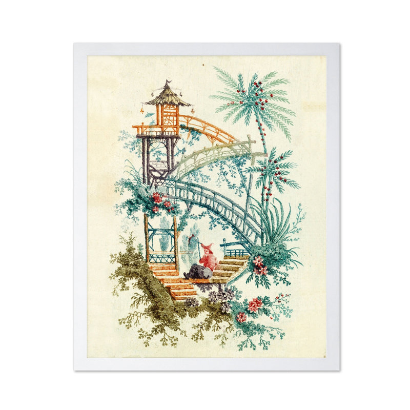 Cascade de chinoiserie, Poster, White Framed, 08"H x 10"W