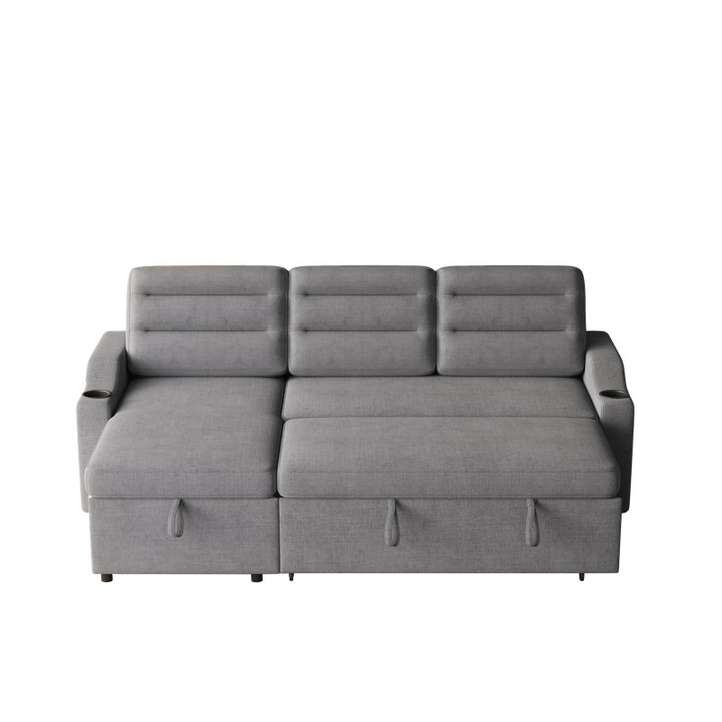 Sylvanis Convertible Sleeper Sofa with Reversible Chaise, Dark Gray Fabric