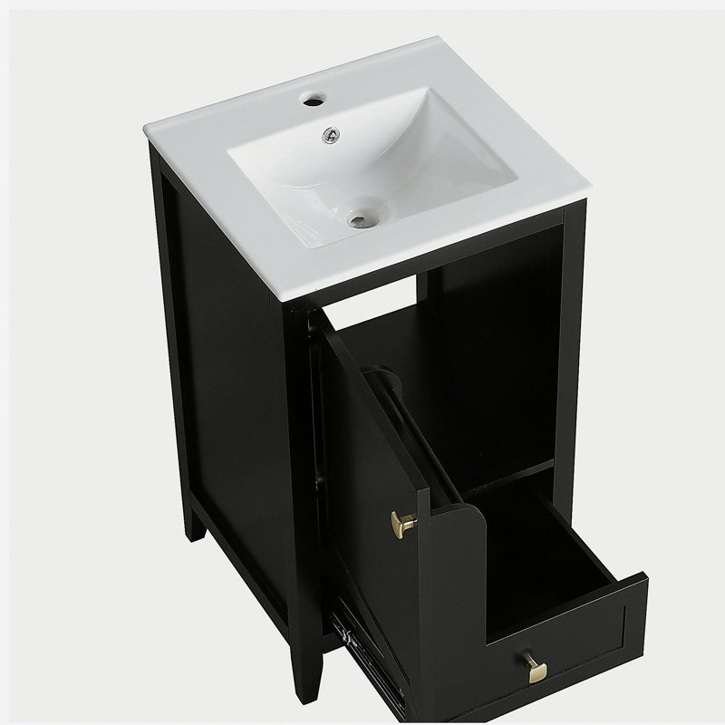 Armoire de salle de bain de 20 pouces avec lavabo, armoire de salle de bain avec porte à fermeture en douceur, tablette de rangement et tiroir