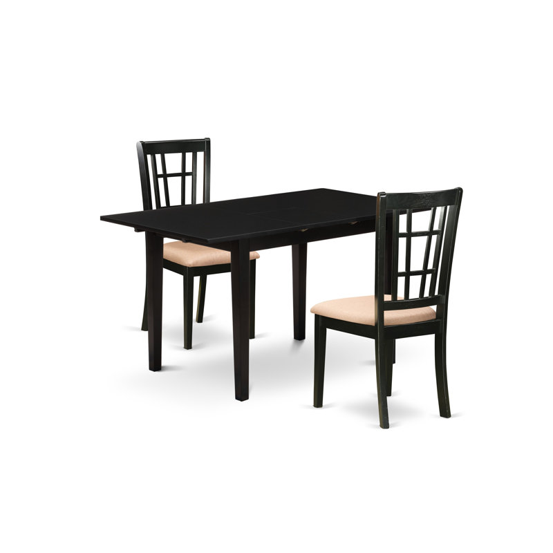 Norfolk Modern Black Wood Dining Set with Fabric Chairs