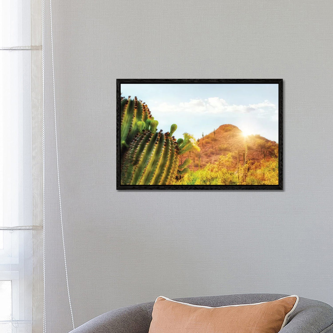 Arizona Desert Scene With Mountain And Cactus von Susan Richey - Gallery-Wrapped Canvas Giclée