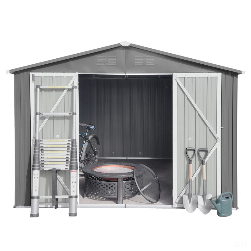 Remise de rangement extérieure en métal 10 pi x 12 pi, gris
