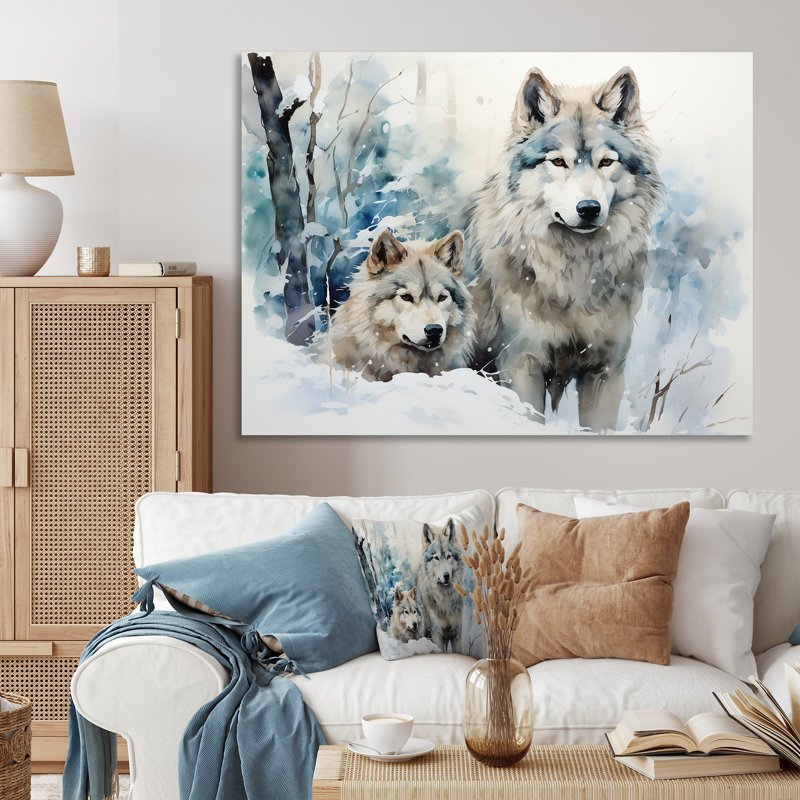 Neige loups en hiver II - loup, art mural, Toile tendue, H 16 po x l 32 po x P 1 po