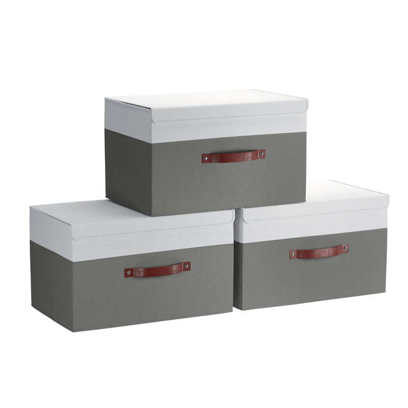 Ensemble de boîtes pliables en tissu, Blanc / gris, H 7,5 po x l 11,8 po x P 16,5 po