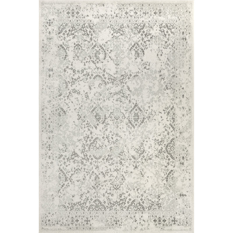 Almirka Medallion Runner Rug for Living Room Bedroom Dining Room Entryway Hallway Kitchen, Ivory/Grey, Square 5'