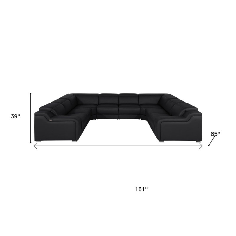 Canapé modulaire en forme de U inclinable électrique en cuir noir de huit pièces avec console