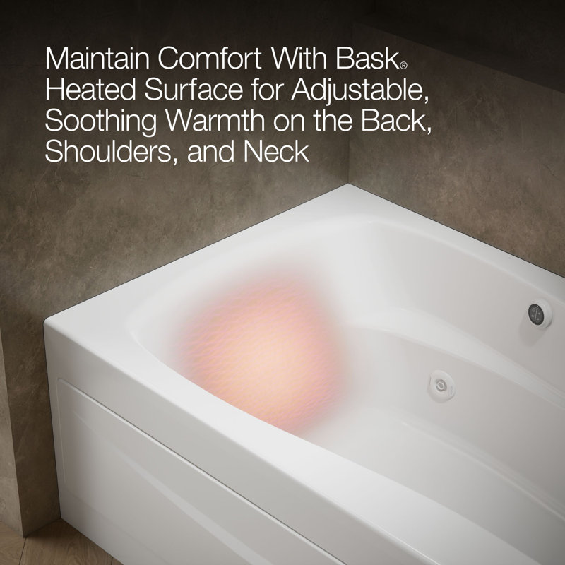 Mariposa® 60" x 36" Alcove Whirlpool Acrylic Bathtub with Heater Included, White, Right