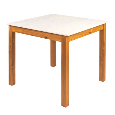 Table de salle à manger carrée en teck et marbre Elliot