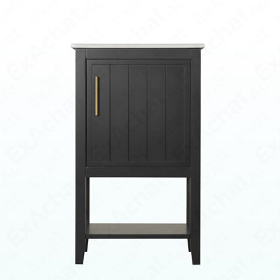 Meuble-lavabo de 20 po avec lavabo, armoire de salle de bain avec porte à fermeture douce, support de rangement et tablette ouverte, noir