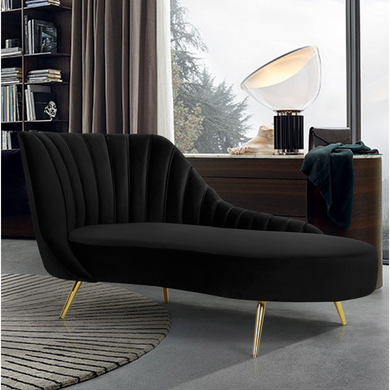 Chaise longue en velours Margo, Velours noir