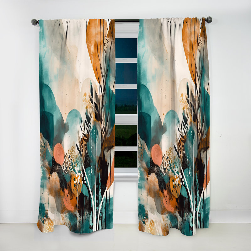 Kielee - Visions vertes et crème en boho - Rideau traditionnel en velours - obscurcissant - 1 panneau, L 52 po x L 90 po