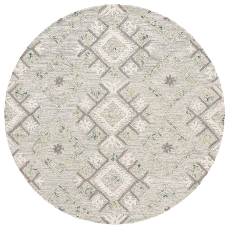 Kyptin Ebony Hand Tufted Wool/Cotton Southwestern Rug in Gray/Ivory, Round 6'