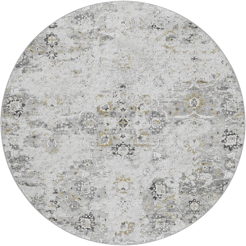 Premium Machine Washable Dream Shag ADS92 Ornate Rug, Dove, 8' Round