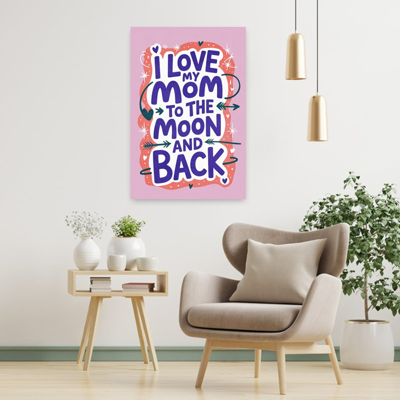 Love Mom To The Moon Playful Abstract Contemporary Landscape Nature Wall Art Print 1 Piece Wrapped Canvas Wall Art