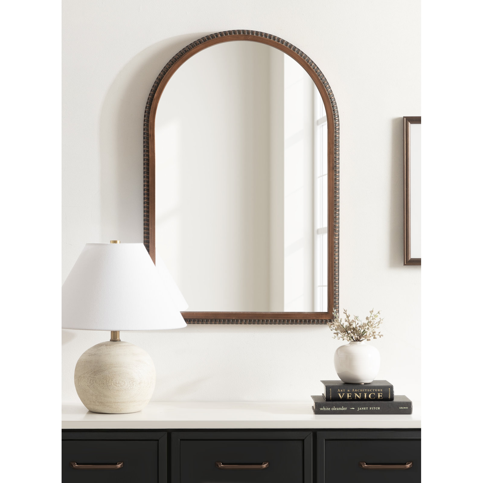 Chaston Beaded Arch Wall Mirror for Use as Bathroom Vanity Mirror, Bronze