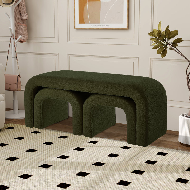 Banc rembourré de 43,98 po avec tabourets, Vert foncé