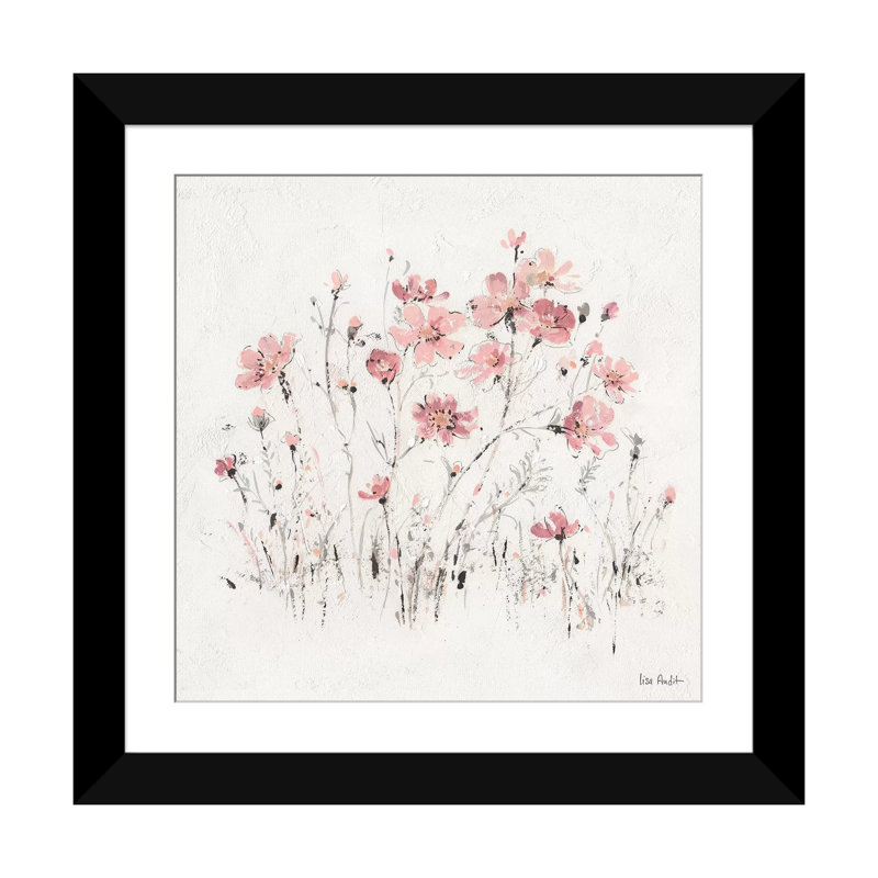 « wildflowers rose ii », reproduction sur toile, H 16 po x l 16 po x P 1 po, Papier d'art encadré noir, Blanc