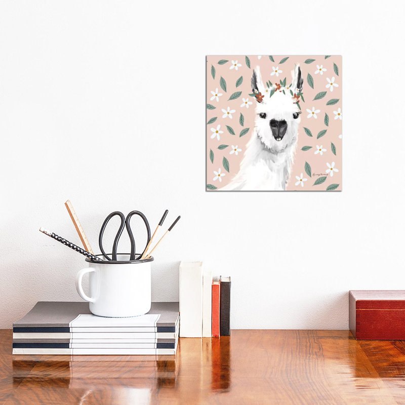 Delightful Alpacas I Floral Crop by Becky Thorns - Wrapped Canvas Print, 30.48 cm H x 30.48 cm W
