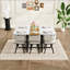 Ensemble de table de salle à manger 7 pièces rectangulaire avec plateau fixe en faux marbre blanc et grain de bois et 6 chaises en velours beige pour les petits espaces et les cuisines modernes-129892187
