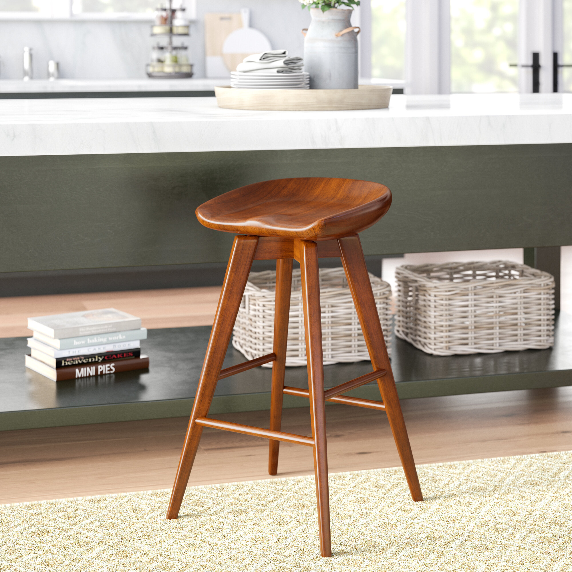 WestinTrends 24 Inch Counter Height Bar Stool, Modern Farmhouse Saddle  Stool Chair, Linen Upholstered Cushion with Solid Wood Leg for Kitchen  Counter